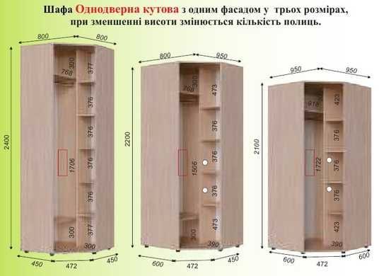 шафа кутова 1Д 95х95х60 h-240 Алекса купити в інтернет-магазині